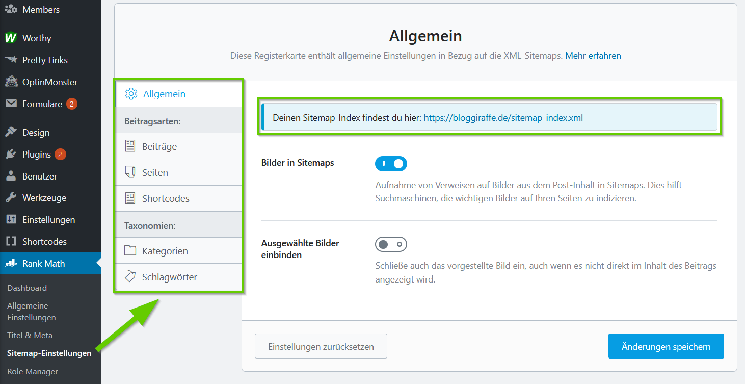 mapa del sitio de wordpress