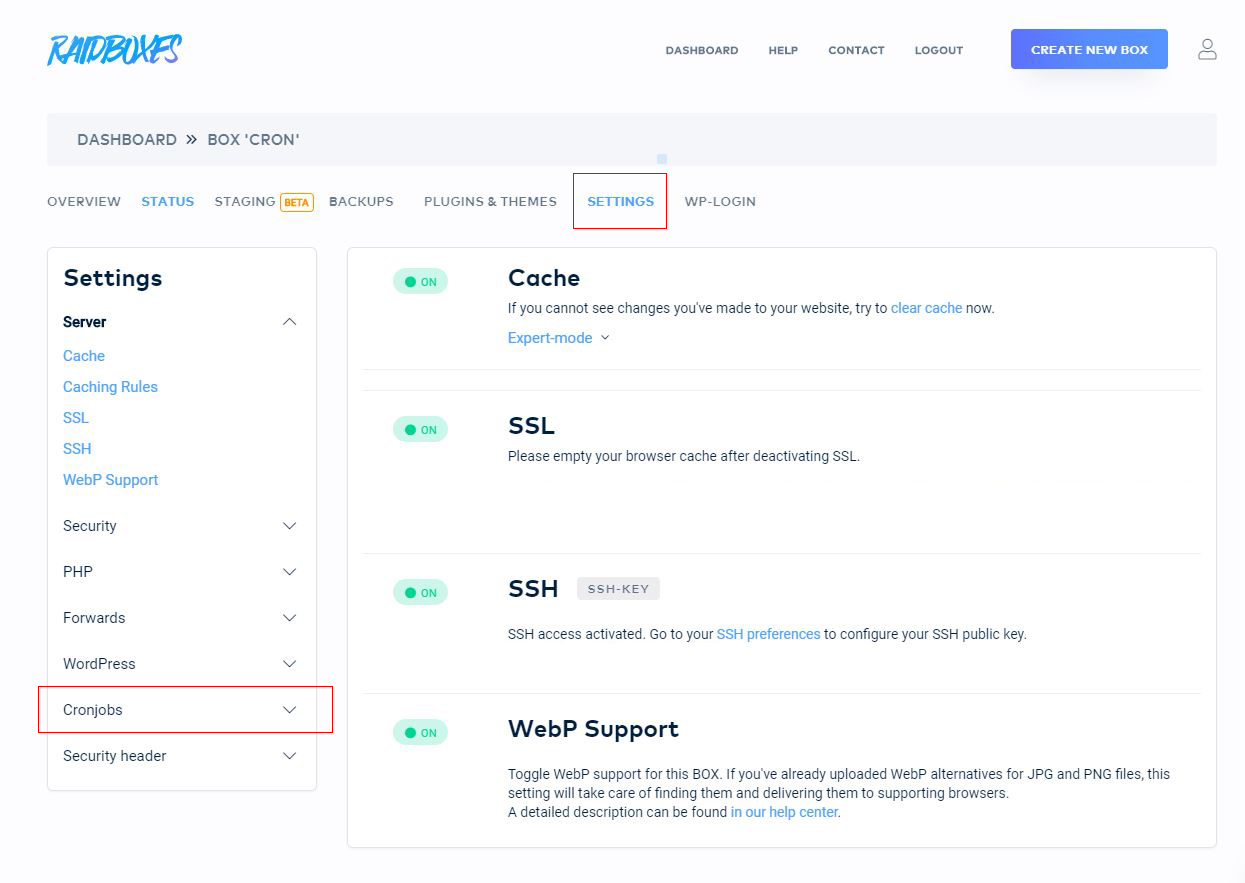 raidboxes dashboard wp-cron