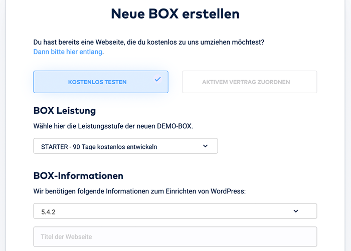 Add new Box WordPress Hosting