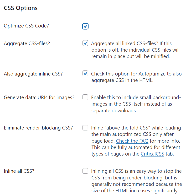 Autoptimize CSS Options