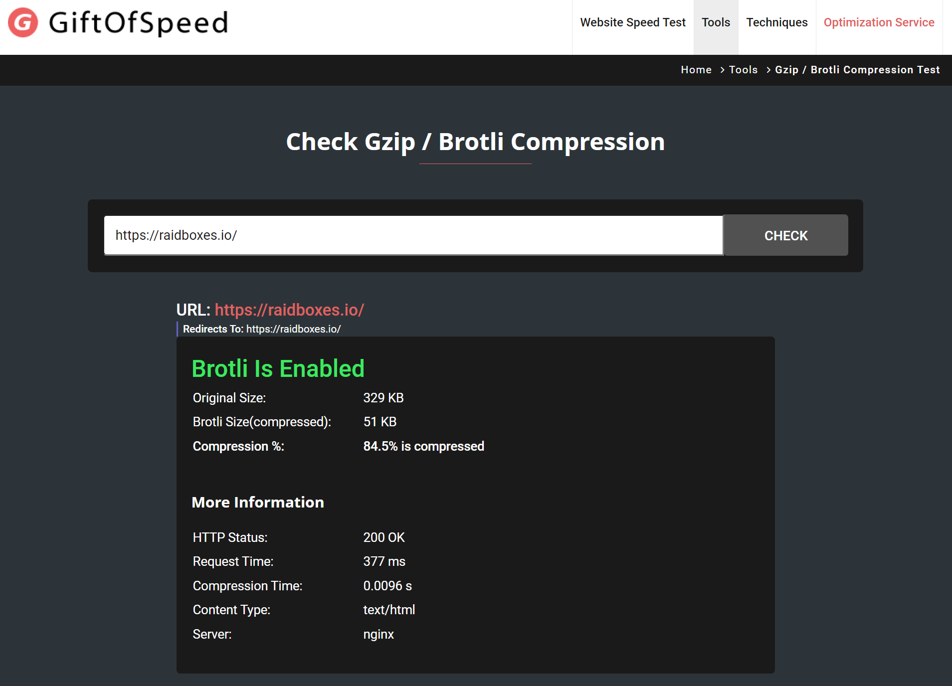 Raidboxes Brotli Gzip Compression