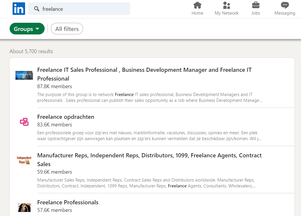 LinkedIn Skupiny na volné noze