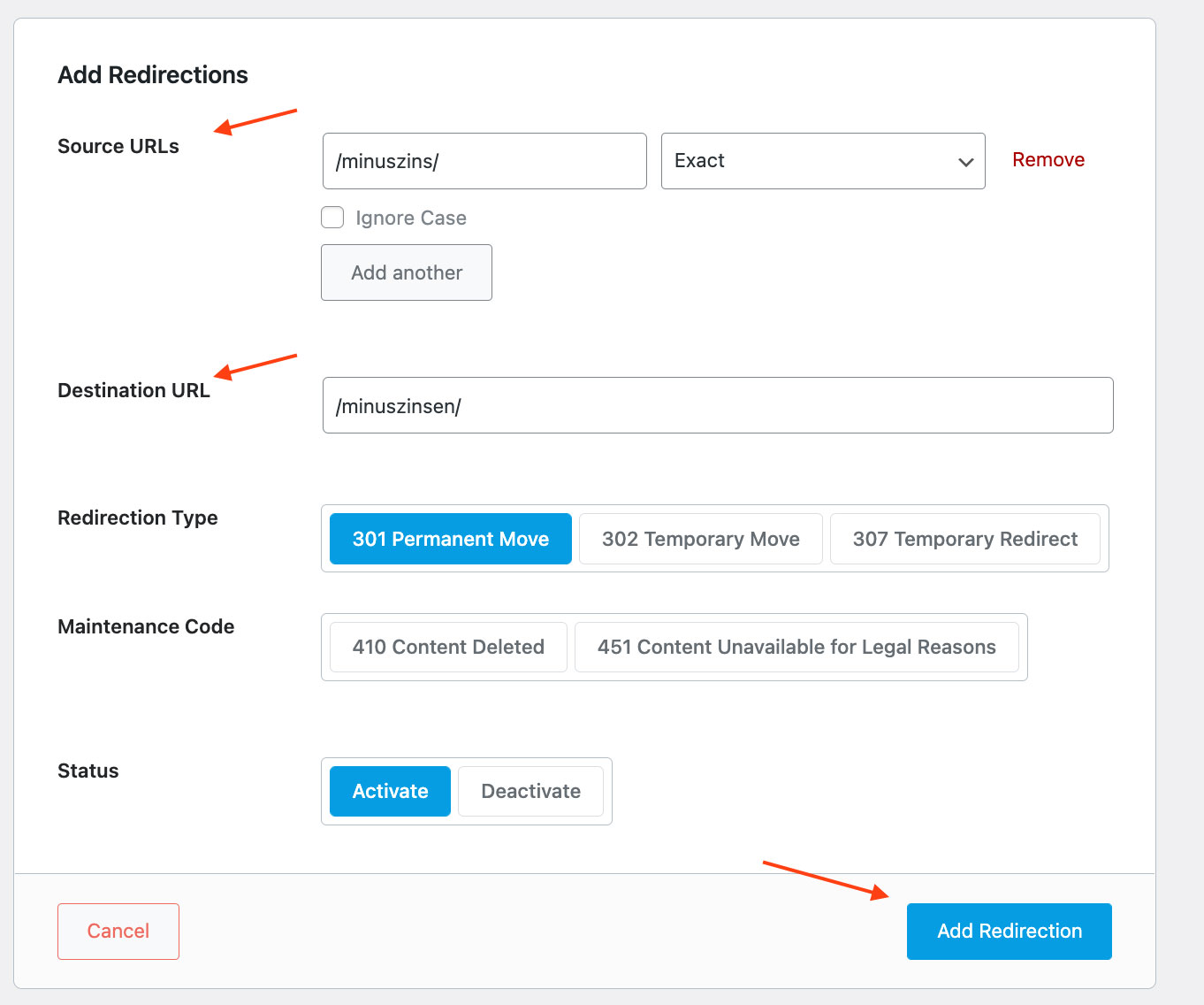 Rankmath Redirects