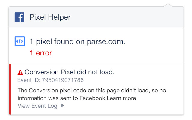 Notifica di Facebook Pixel Helper