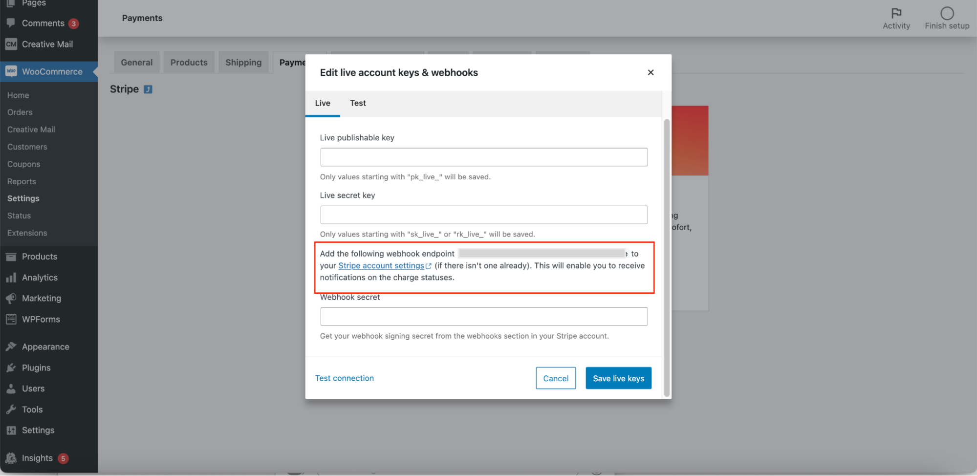 Hole dir den Webhook Endpoint indem du die die Anweisungen in diesem Feld befolgst. Kopiere es in das notwendige Feld. 