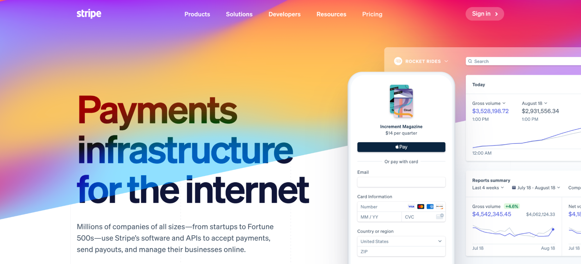 Homepage di Stripe