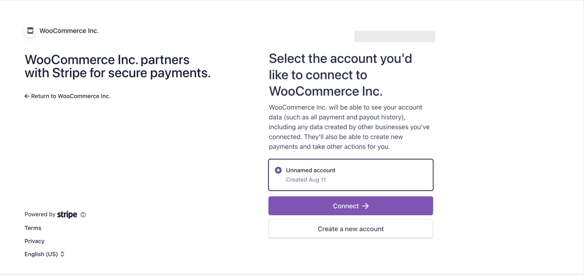 How to set up Stripe for WooCommerce : Select the Stripe account you want to connect.