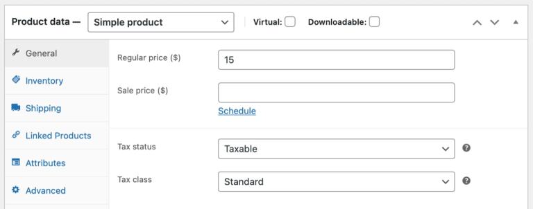 WooCommerce Captura de pantalla Datos del producto