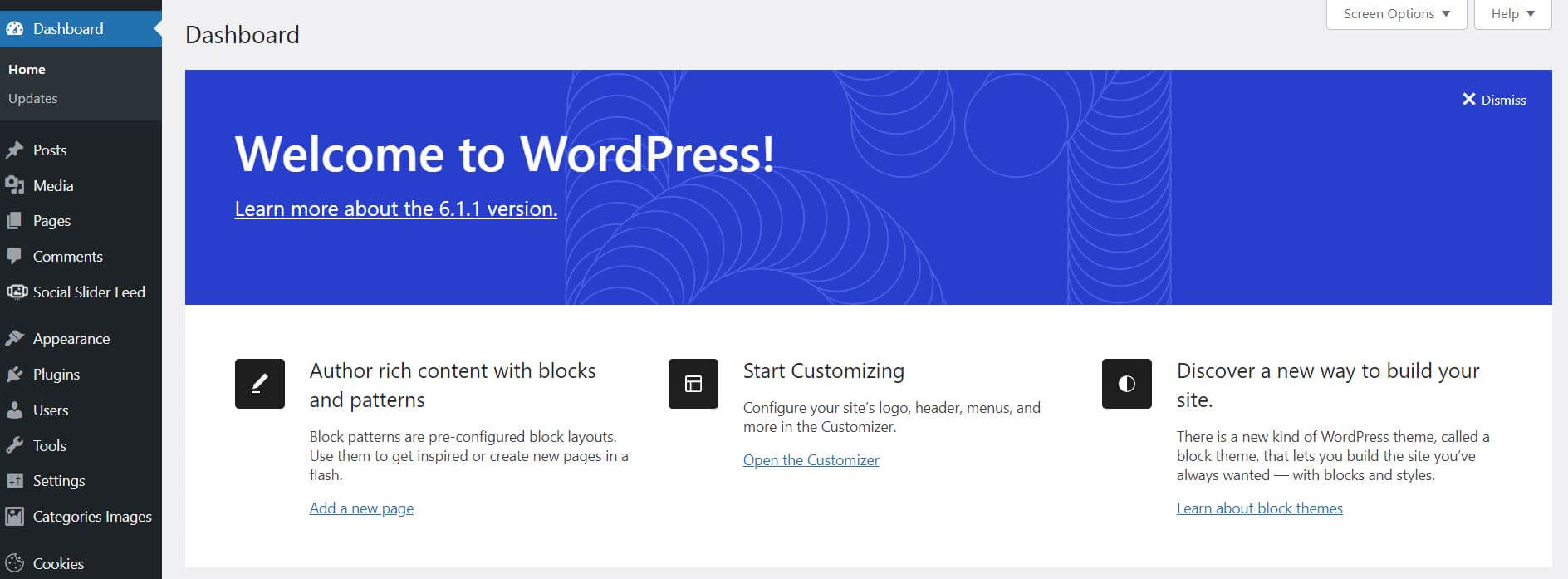 Página de bienvenida de WordPress