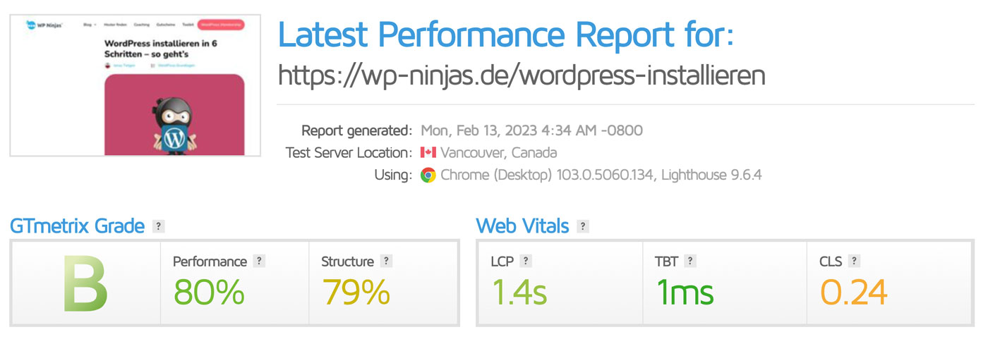 GTmetrix PageSpeed