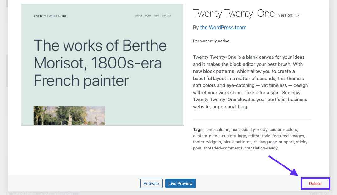 Delete WordPress Theme
