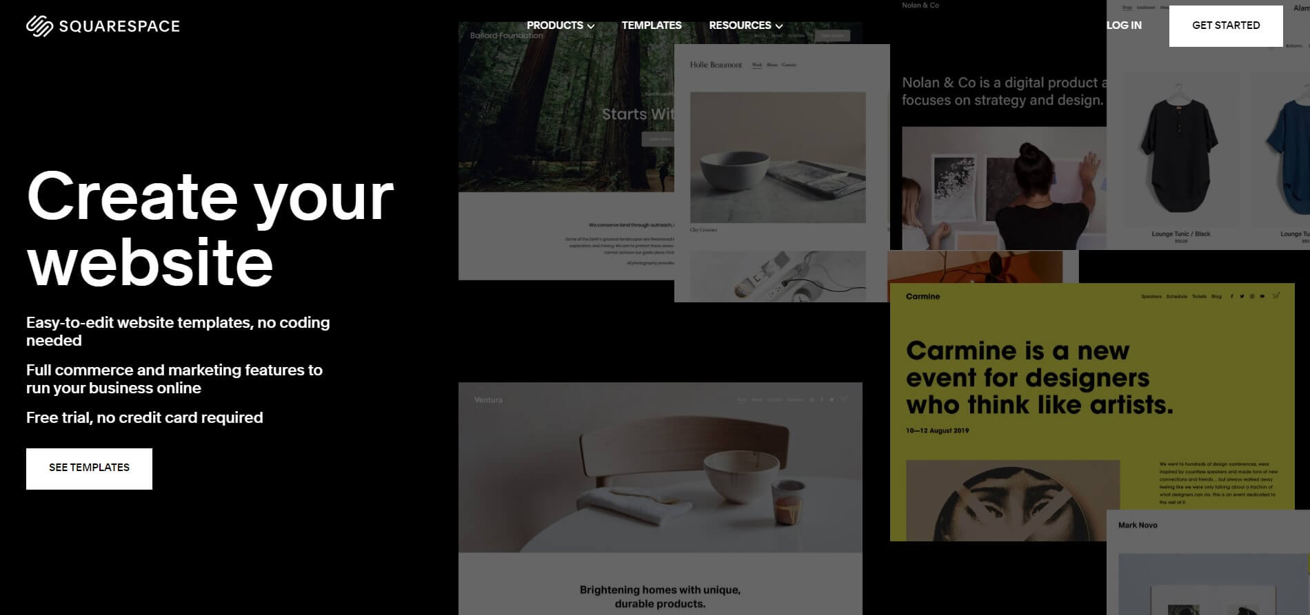 Homepage di Squarespace