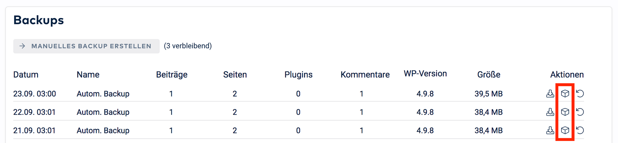 WordPress zurücksetzen – wie es geht und worauf du achten solltest Box Clone from backup