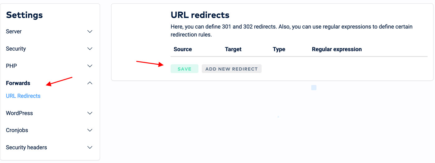 URL Redirects Raidboxes Settings